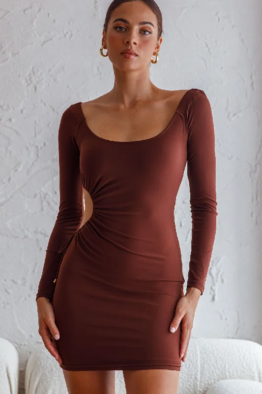 Buy Now Nikola Cut-Out Feature Long Sleeve Bodycon Mini Dress Chocolate