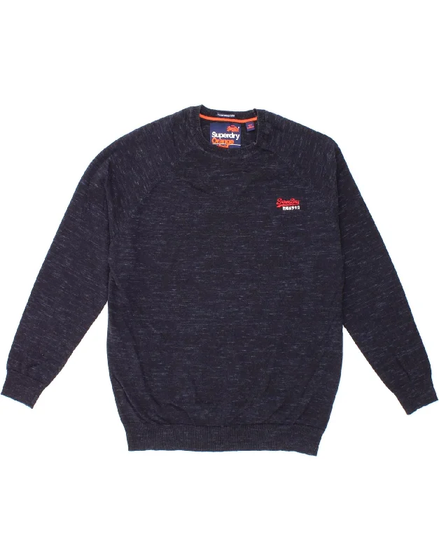 Limited Time SUPERDRY Womens Crew Neck Jumper Sweater UK 18 XL Navy Blue Flecked Cotton